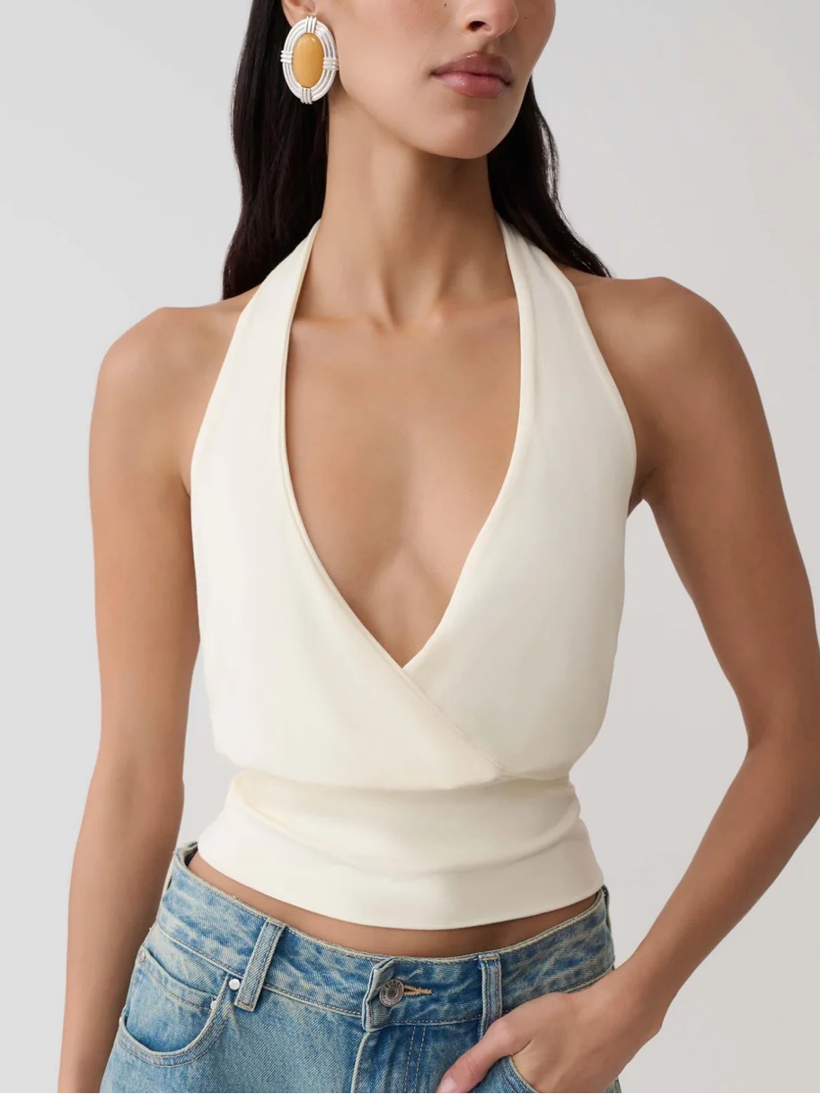 Meshki Jina Draped Halter Top - Ivory